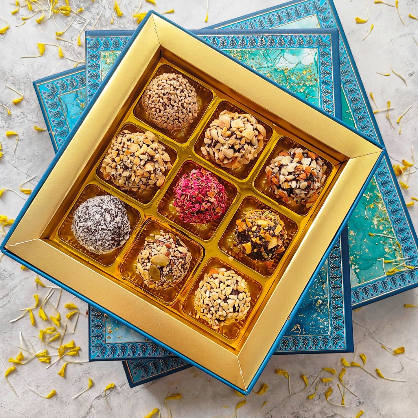 Assorted Truffles Platter in a Blue Water Theme Box ( Eggless)