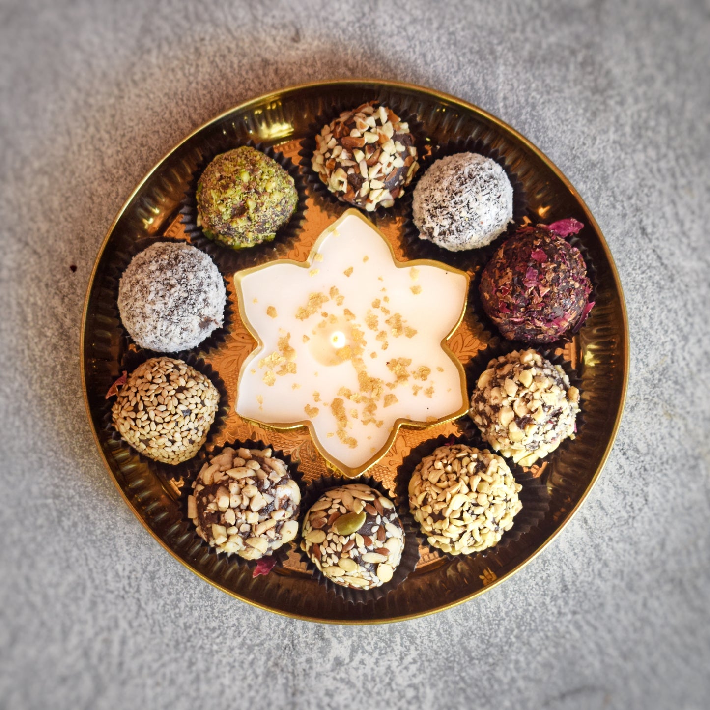 Assorted Truffles Platter in a Brass Tray (Eggless