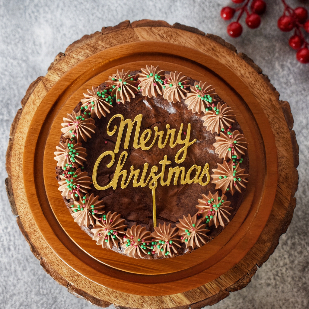 Christmas Wreath Eggless Brownie Slab Cake