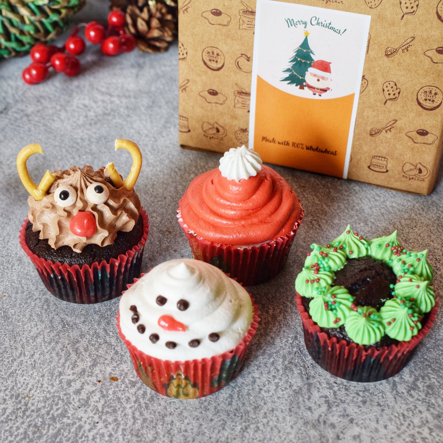 Christmas theme Eggless Cupcakes (250 gm)
